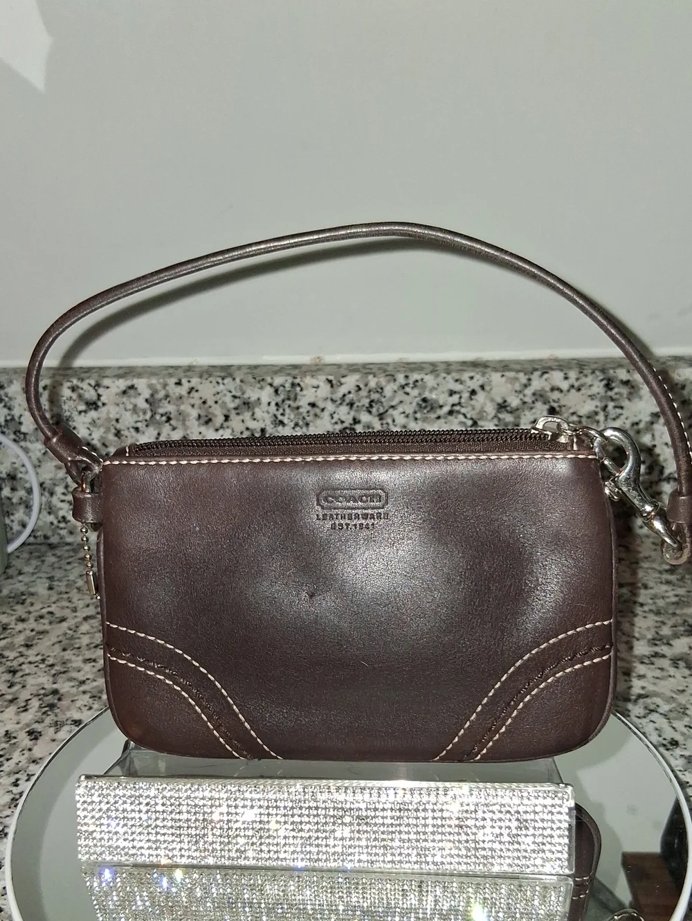 Coach Dark Brown Leather Wristlet Clutch - Picture 1 of 6